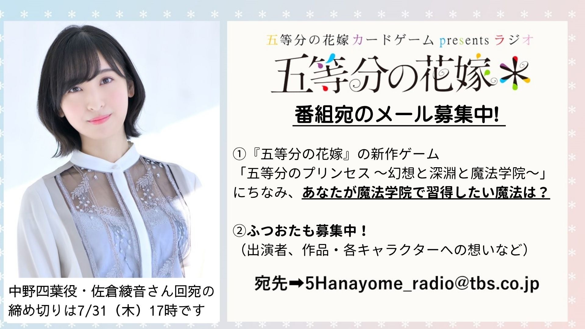 五等分の花嫁　中野四葉　佐倉綾音　当選通知書付き　等身大パネル 五等分の花嫁 中野四葉 佐倉綾音 当選通知書付き 等身大パネル